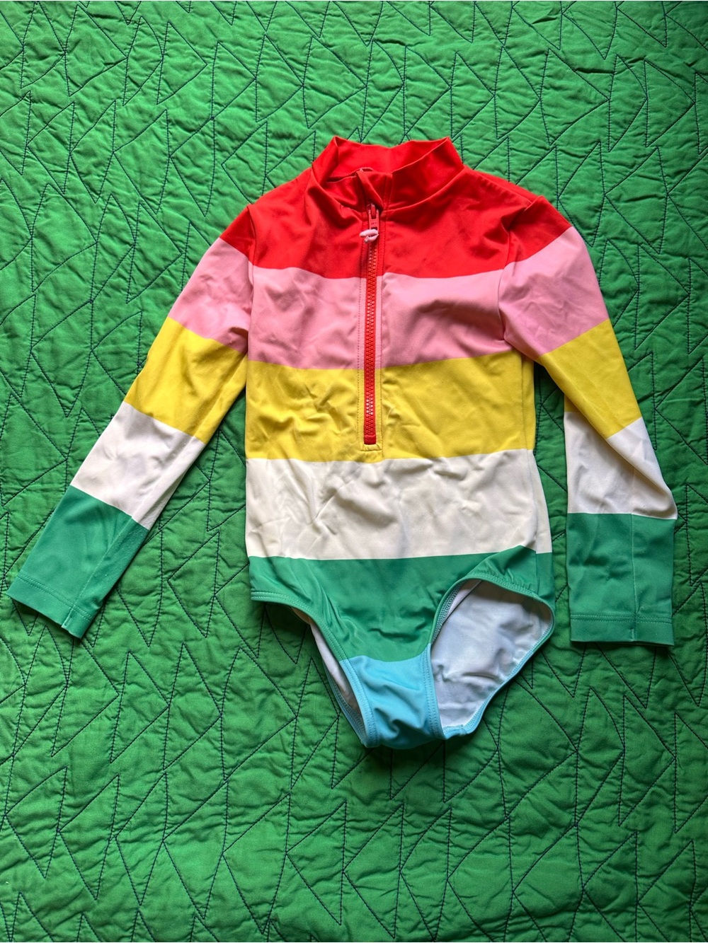 Kids Long Sleeve Rainbow Stripe One-Piece Swimsuit - Multicolor
